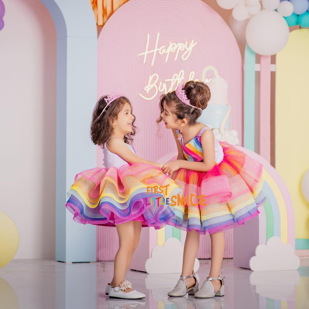 Multicolored Unicorn Styled Birthday Party Dress First Little Smile Multicolored Unicorn Styled Birthday Party Dress First Little Smile