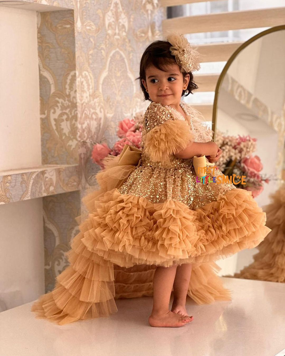 Fluffy Beaded Birthday Party Dress With Trail – First Little Smile