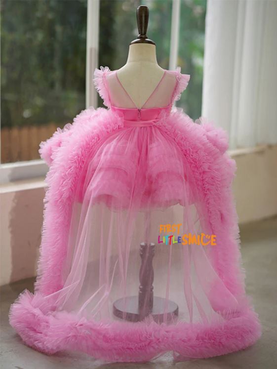 Fluffy Beaded Birthday Party Dress With Trail