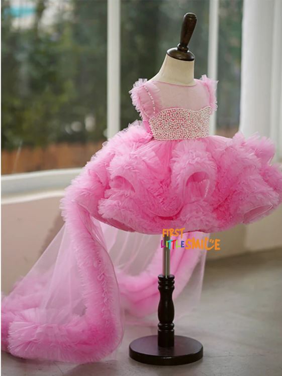 Fluffy Beaded Birthday Party Dress With Trail – First Little Smile