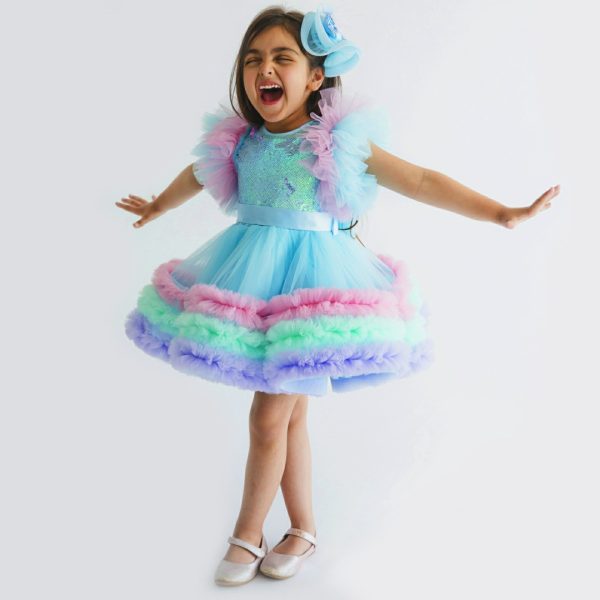 Handmade Fluffy Designer Net and Satin Frock For Birthday Purposes