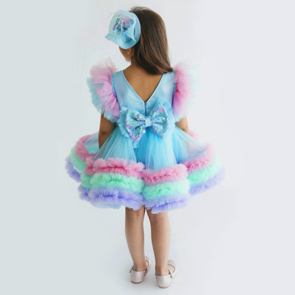 Handmade Fluffy Designer Net and Satin Frock For Birthday Purposes