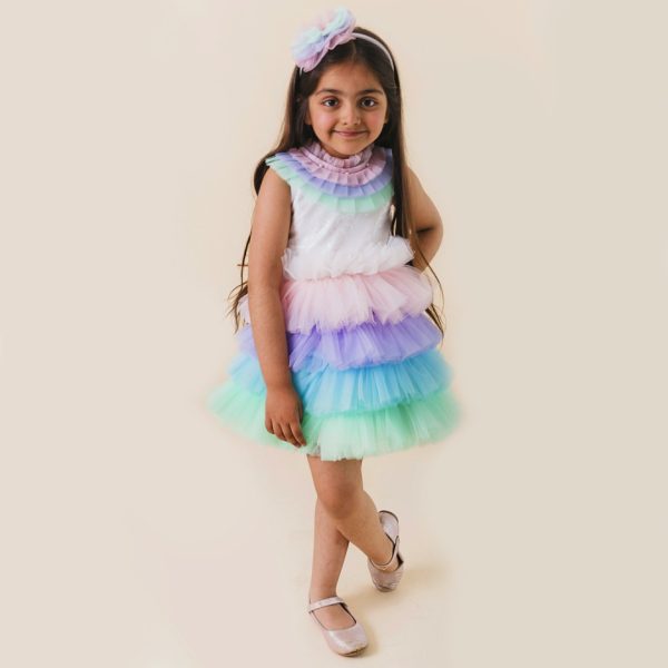 Handmade Fluffy Designer Net and Satin Frock For Birthday Purposes