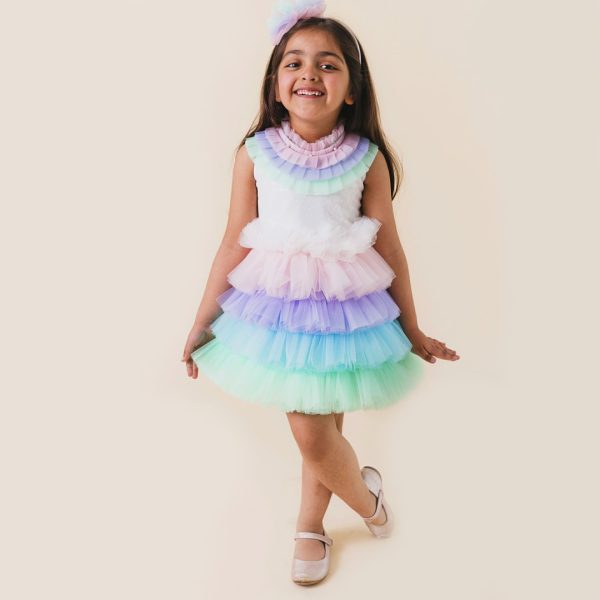 Handmade Fluffy Designer Net and Satin Frock For Birthday Purposes