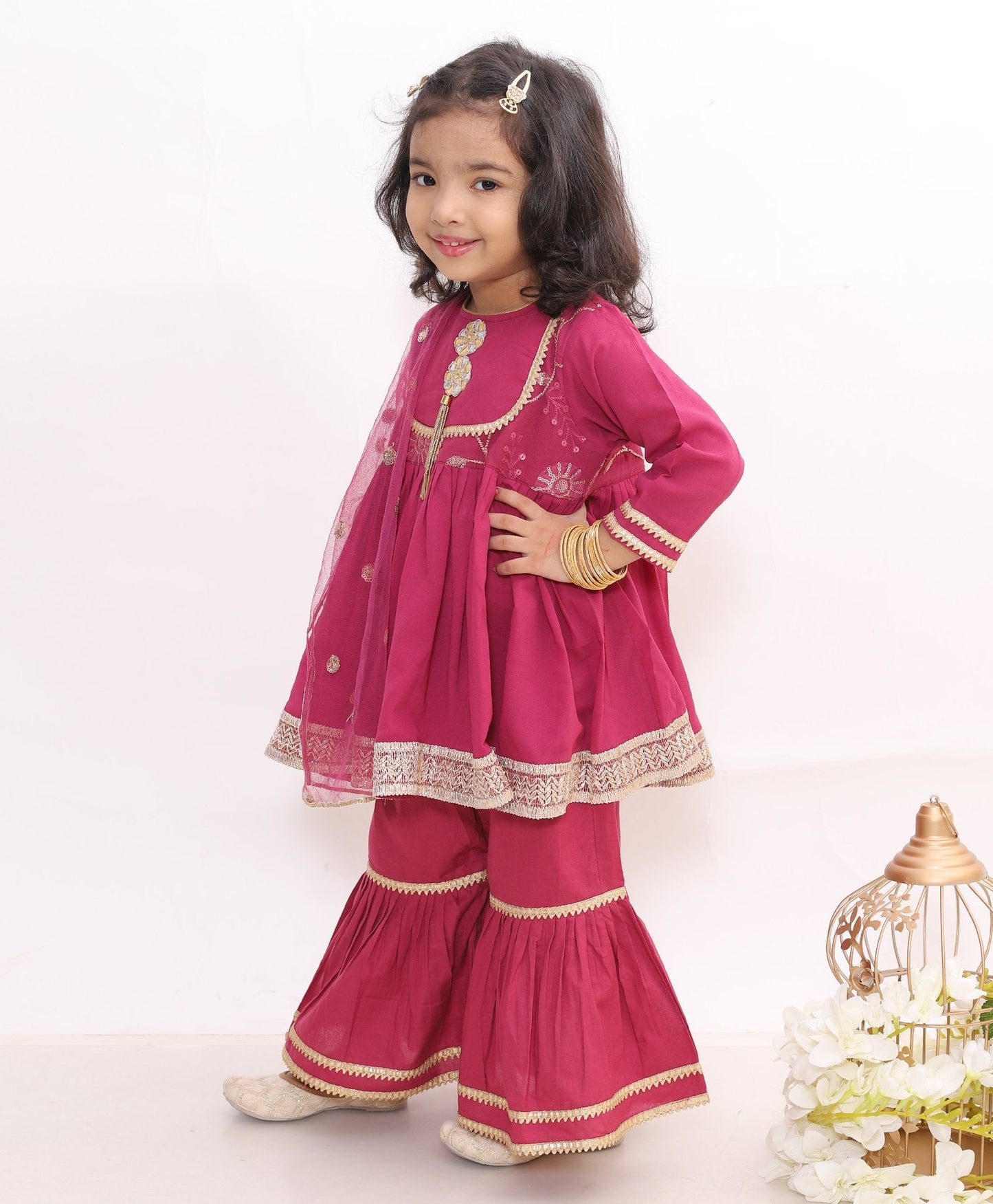 Gota Work Full Sleeves Kurti With Sharara & Dupatta