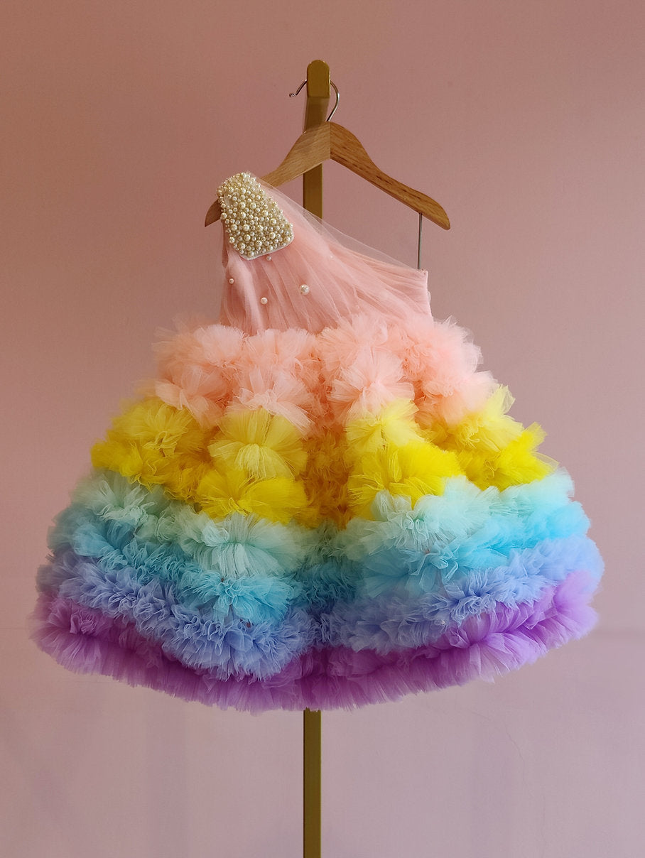 Multicolour One Shoulder Birthday Party Dress First Little Smile Multicolour One Shoulder Birthday Party Dress First Little Smile