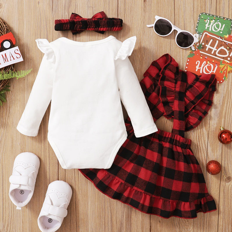 Long Sleeve Christmas Top And Bottom Set With Headband