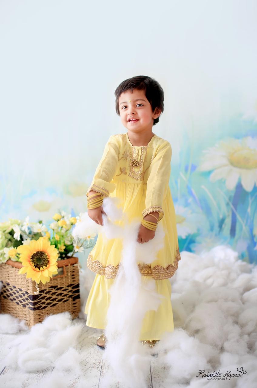 Three Fourth Sleeves Gotta Patti Work Kurta & Sharara With Dupatta
