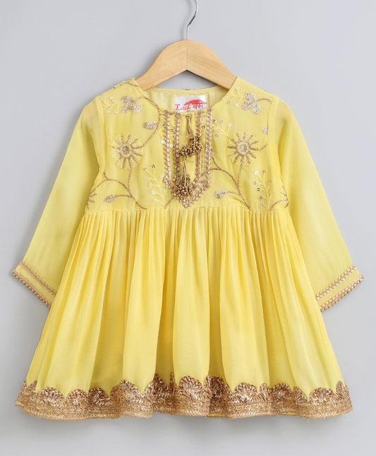 Three Fourth Sleeves Gotta Patti Work Kurta & Sharara With Dupatta