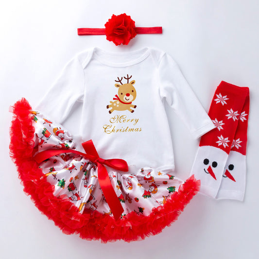 Christmas Romper Set With Tutu Skirt