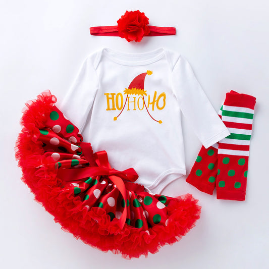 Christmas Romper Set With Tutu Skirt