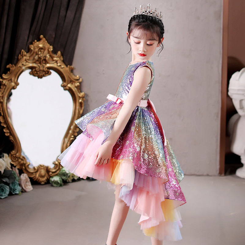 Multicolour Multi-frill Fluffy Mermaid Princess Birthday Party Dress With Tail