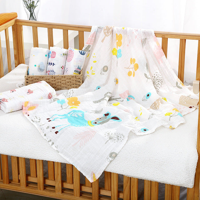 Cartoon Printed 100% Organic Cotton Muslin Baby Swaddle Blanket 11