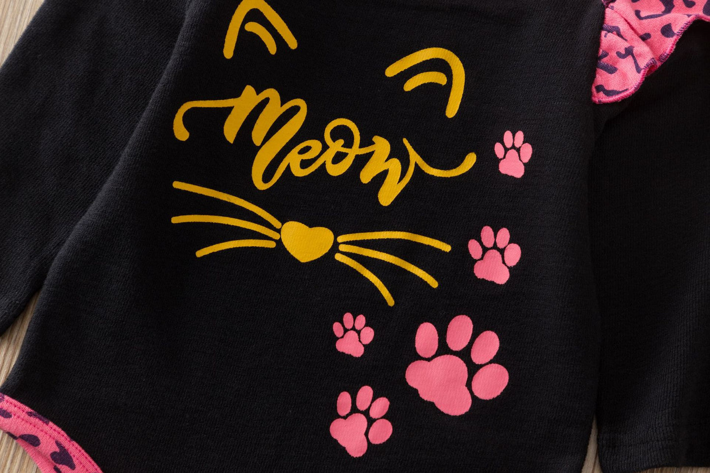 Cat Print Long Sleeve Sweatshirt Romper With Pants